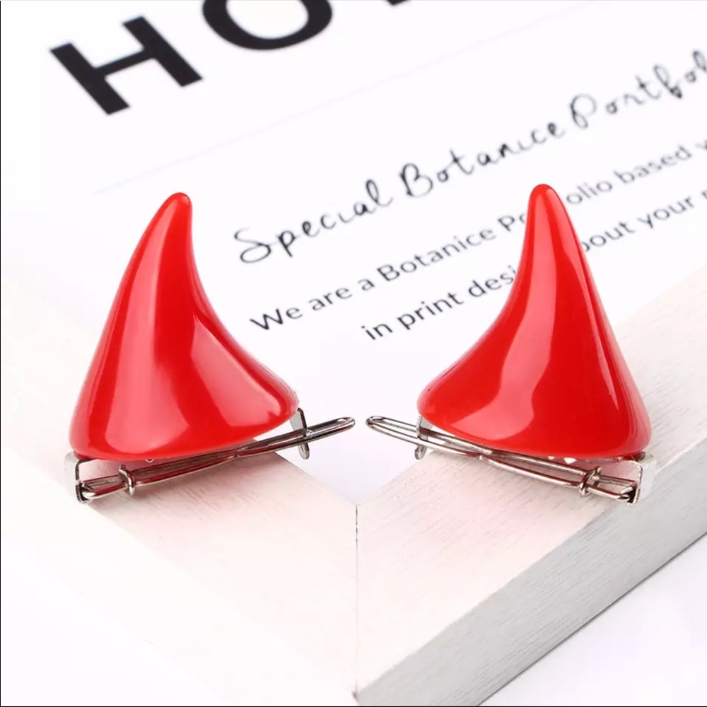 Clip In Devil Demon Horn Hair Clips - Red